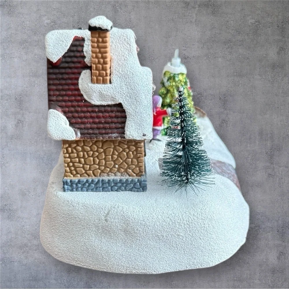 Christmas Village Landscape with Rotating Santa & Sleigh